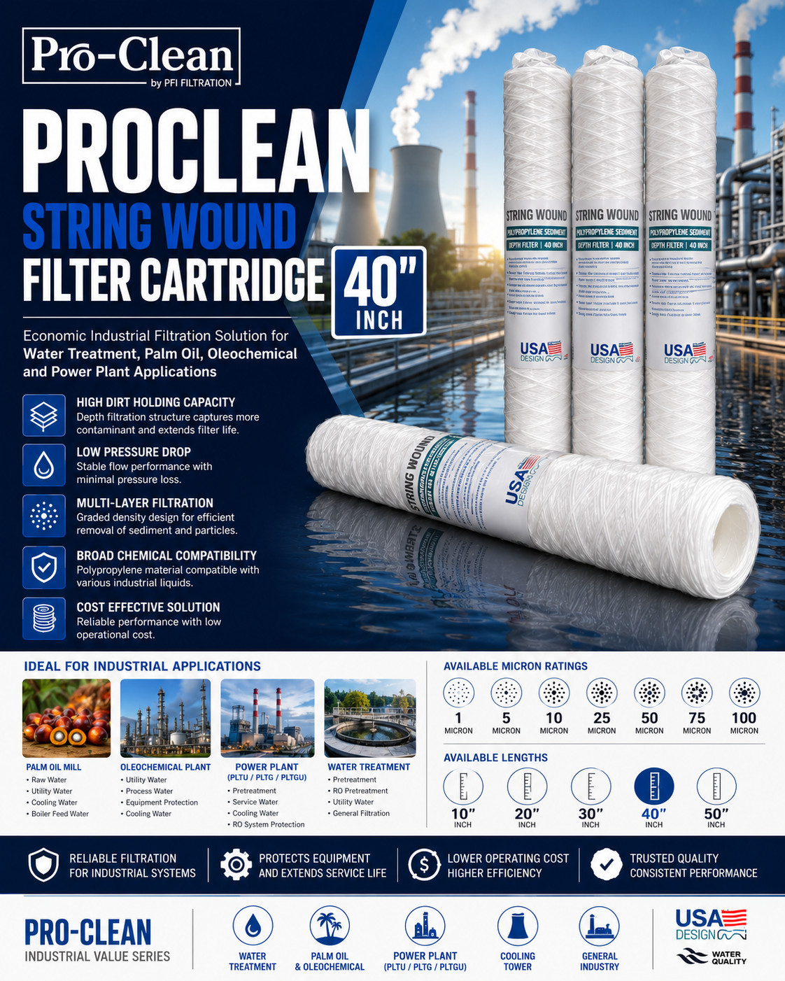 PROCLEAN String Wound Filter Cartridge 40 Inch