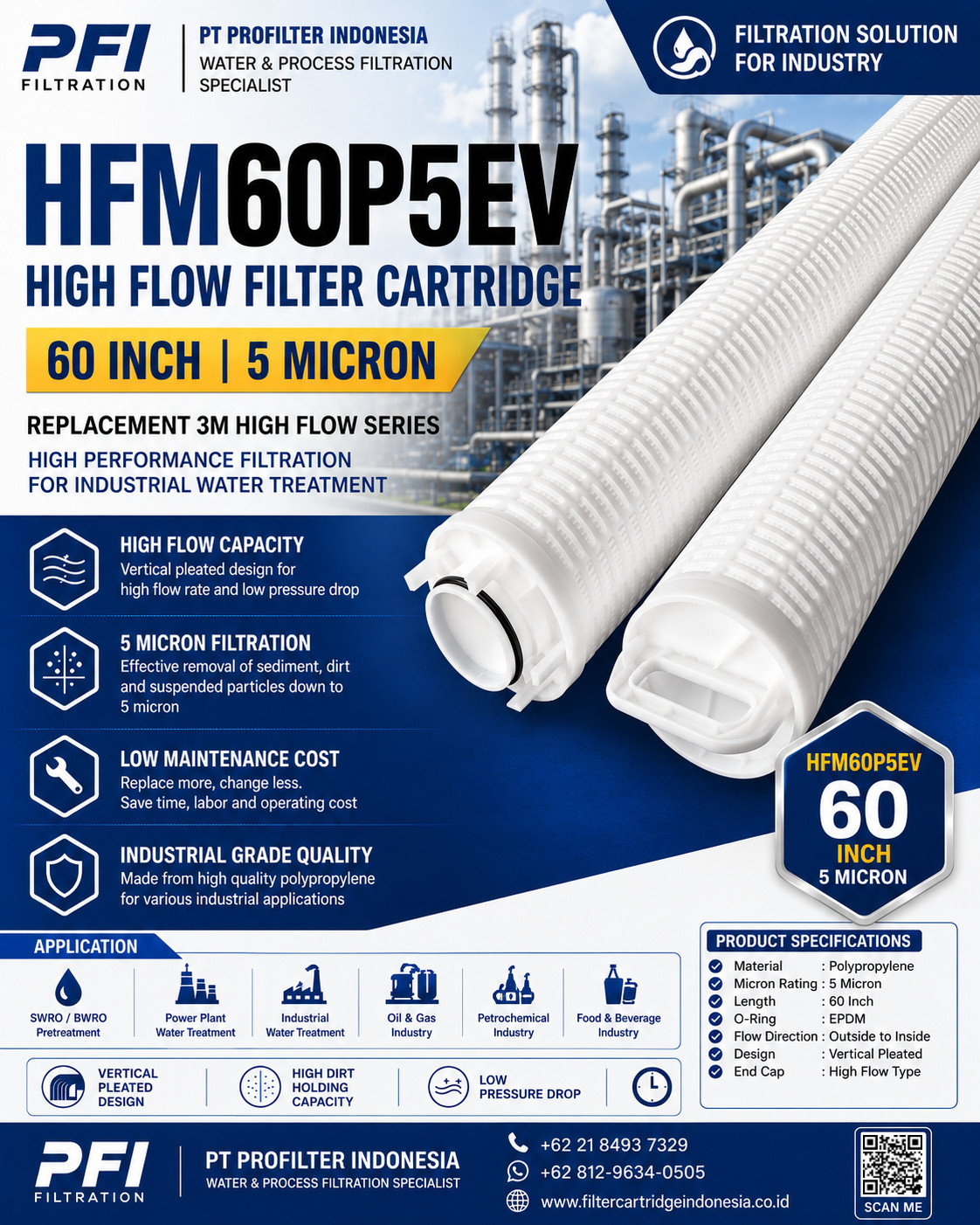 HFM60P5EV High Flow Filter Cartridge 60 inch 5 micron